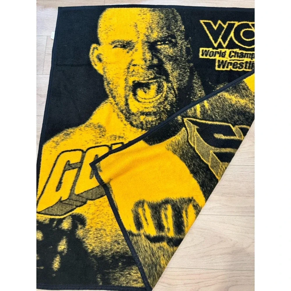 VTG 90's WCW Goldberg Fuzzy Throw Blanket Soft WWE Rare Pro Wrestling Biederlack